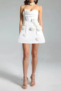 valerie 3d flower embellished strapless mini dress in white Flowering Girl