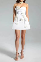 valerie 3d flower embellished strapless mini dress in white Flowering Girl