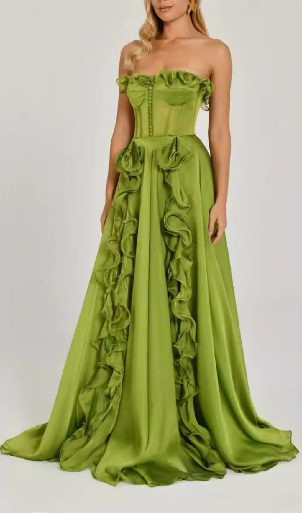Colombine Green Strapless Ruffle Maxi Dress Flowering Girl