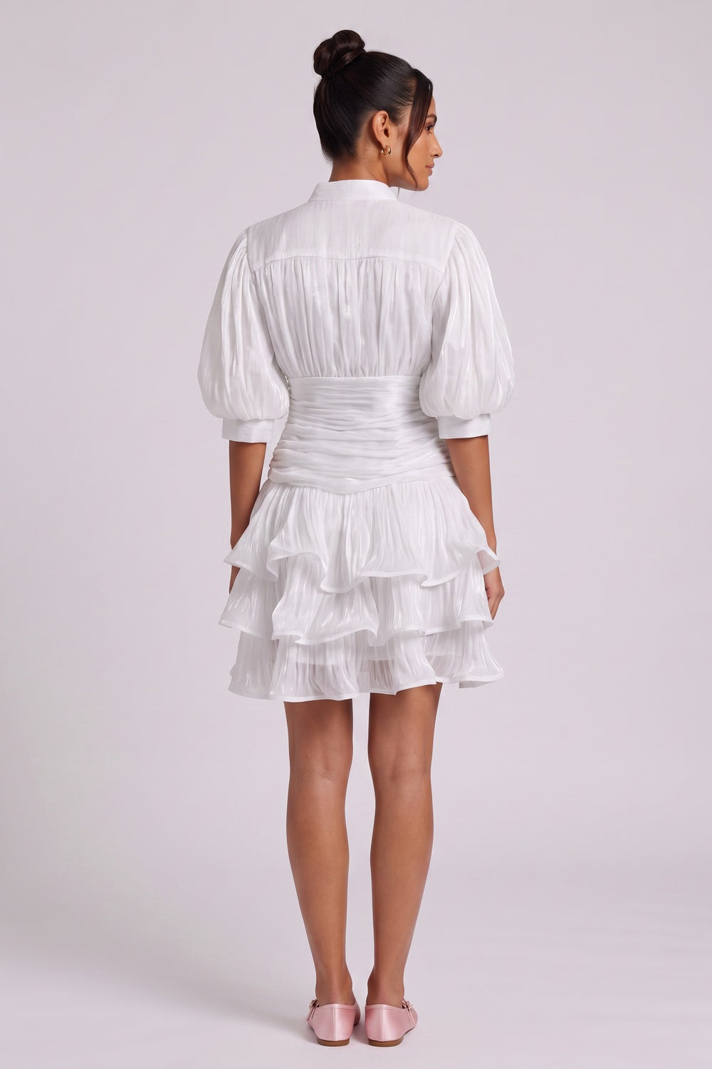 White Tiered Ruffle Mini Dress Flowering Girl