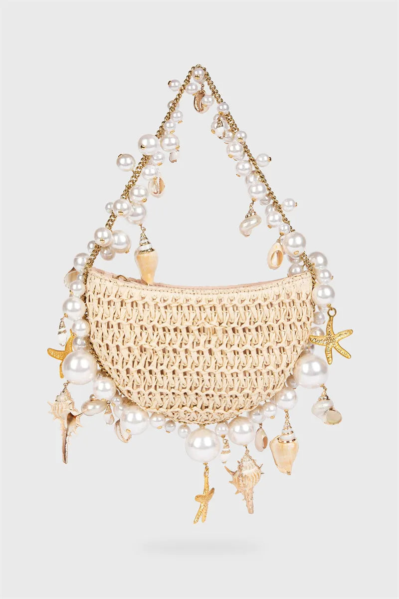 Camilla Shell Pearl Raffia Bag Flowering Girl