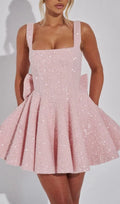 Dark Pink Bow Mini Dress Flowering Girl