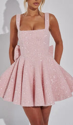 Dark Pink Bow Mini Dress Flowering Girl
