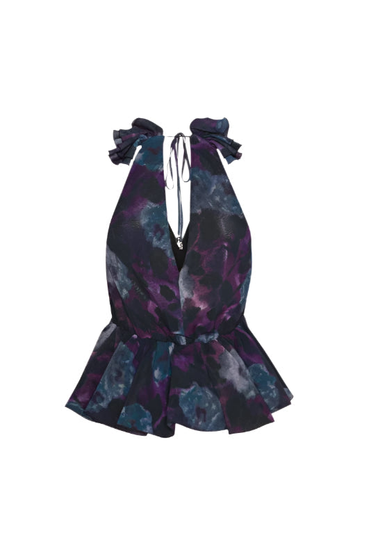 Floral Print Chiffon Ruffle Top Flowering Girl