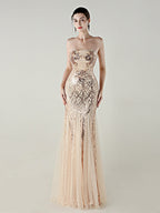Sequin Strapless Tulle Maxi Dress Flowering Girl