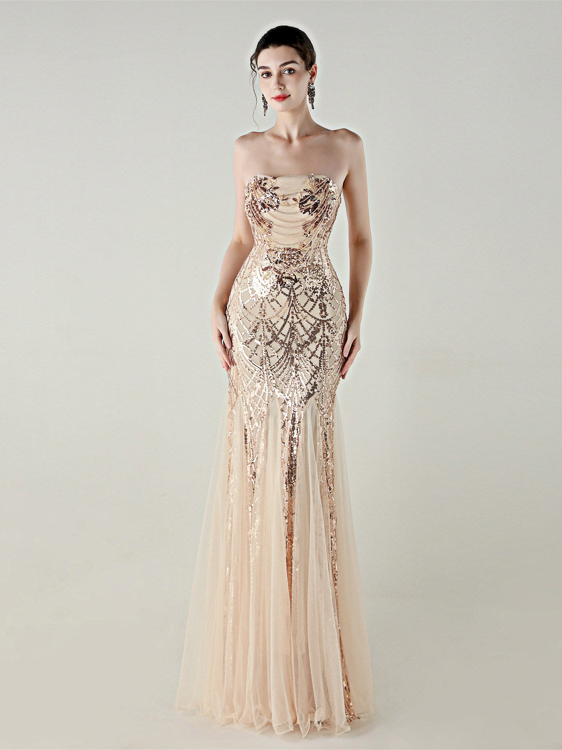 Sequin Strapless Tulle Maxi Dress Flowering Girl