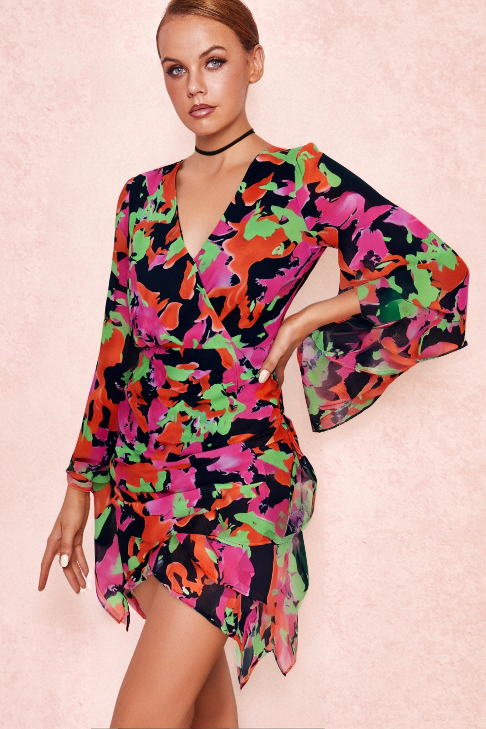 Printed Ruffle Mesh Dress Flowering Girl
