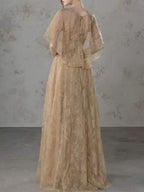 Lace Cape Strapless A Line Maxi Dress Flowering Girl
