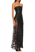 Damien Faux Leather Strapless Lace Maxi Dress Flowering Girl