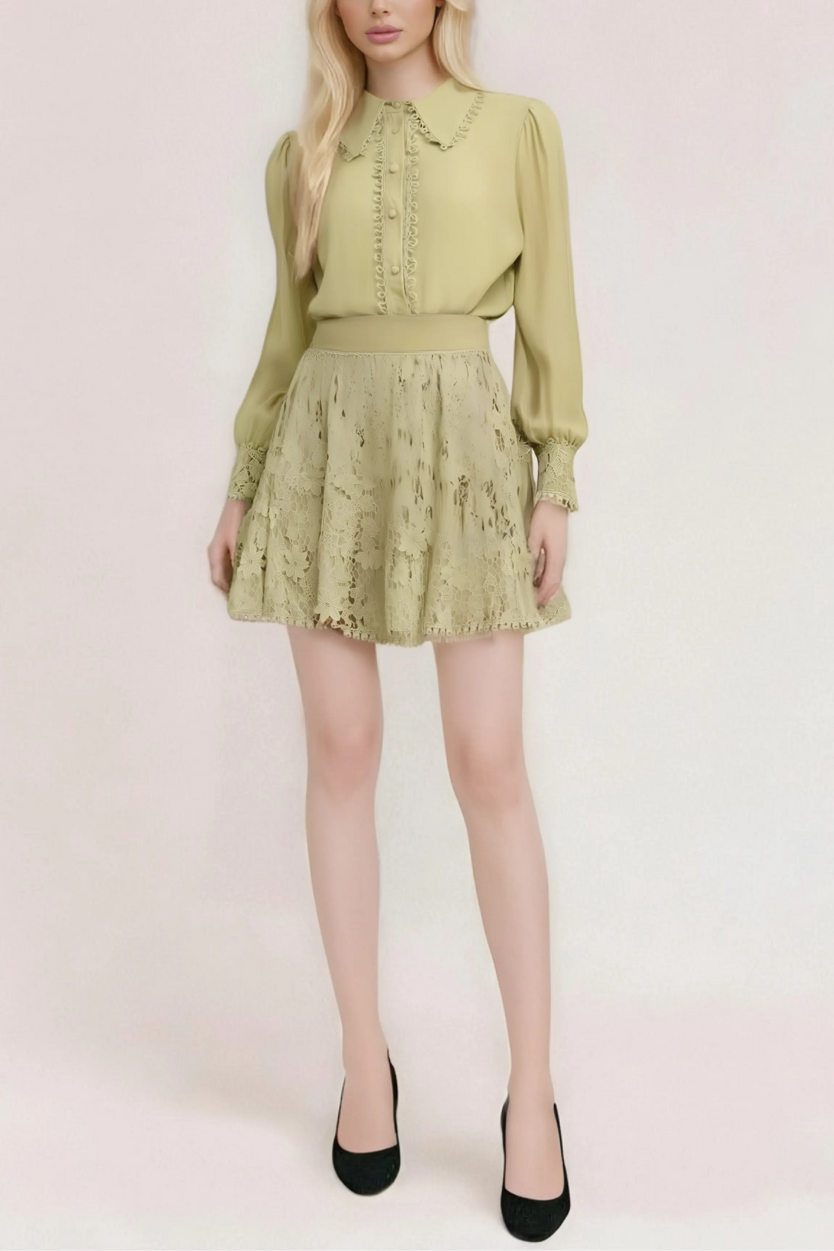Hélène Floral Embroidered Shirt & Skirt Matching Set Flowering Girl