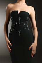 Gina Black Strapless Diamond V-Neck Bandage Maxi Dress Flowering Girl
