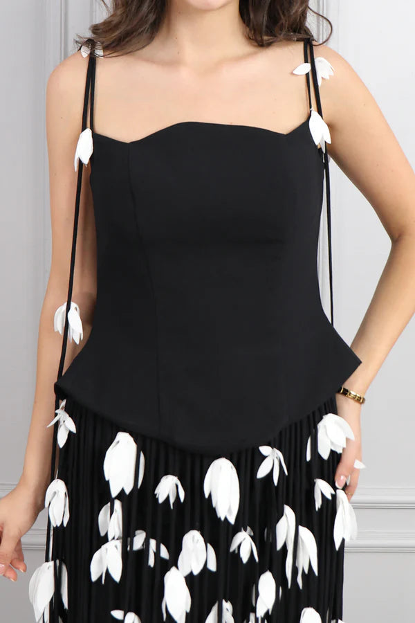 Hilary Black Flower Tassel Strapless Mini Dress Flowering Girl