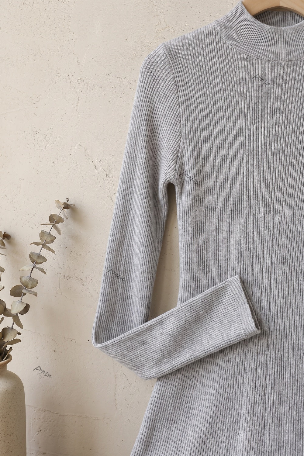 Heather Grey Ribbed Knit Column-to-Flare Dress Flowering Girl