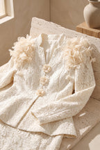 Ivory Corded Floral Lace Two-Piece Skirt Suit Flowering Girl