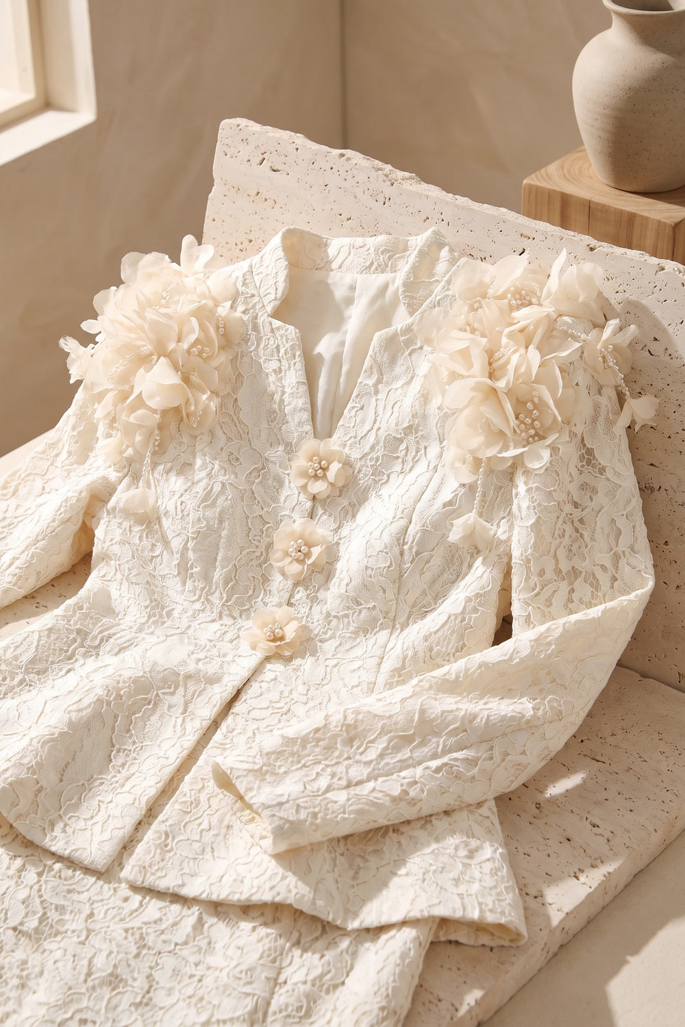 Ivory Corded Floral Lace Two-Piece Skirt Suit Flowering Girl
