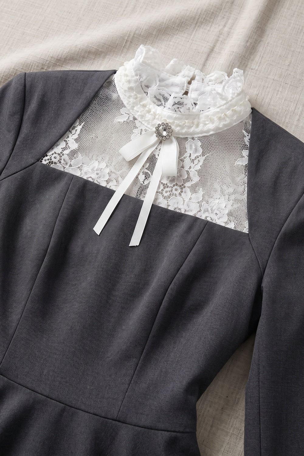 Dark Grey Structured Woven Suiting Fit-and-Flare Mini Dress Flowering Girl