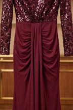 burgundy sequined mesh column evening gown Flowering Girl