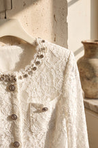 White Floral Corded Lace Two-Piece Skirt Suit Flowering Girl