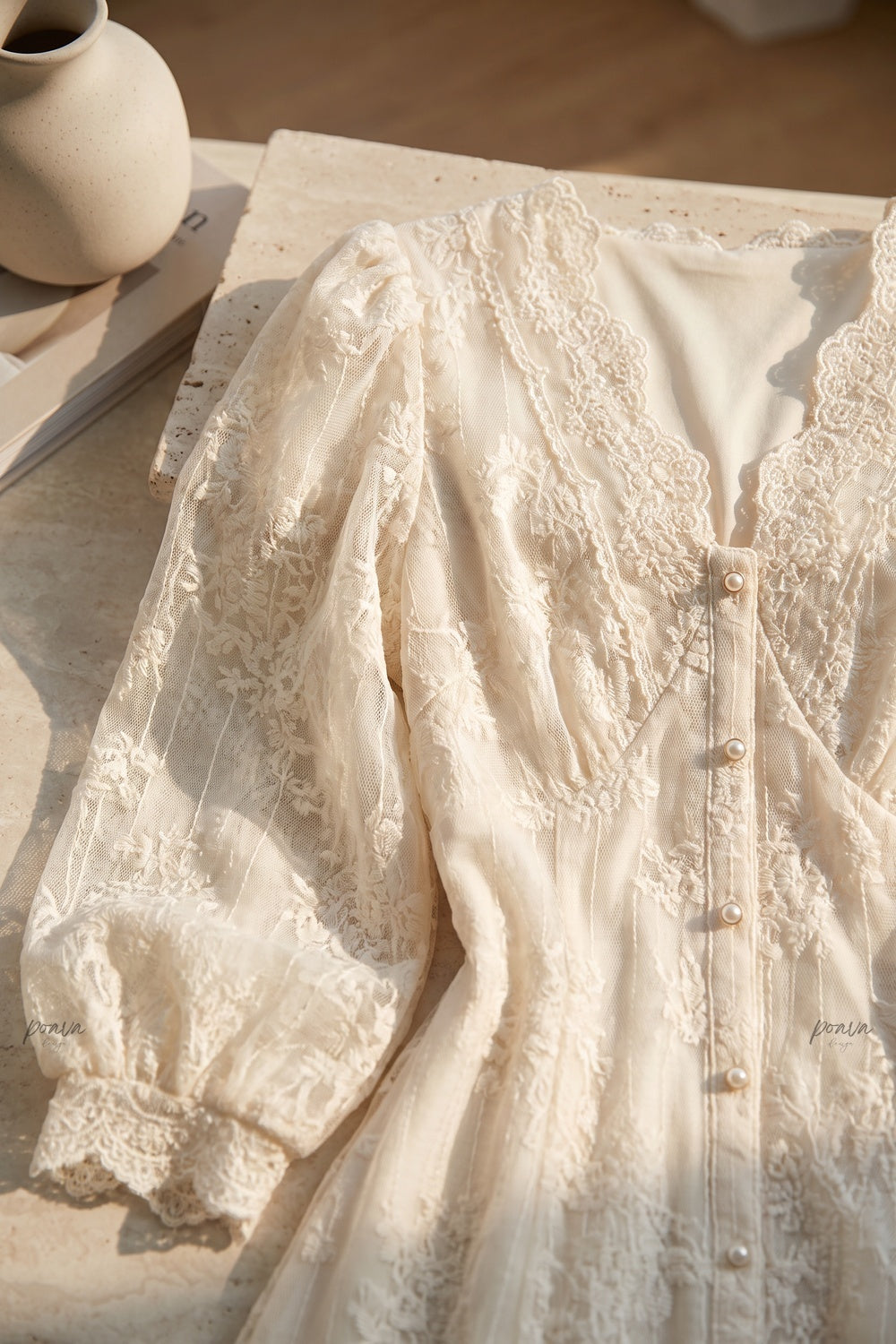 Off-White Embroidered Lace A-Line Maxi Dress Flowering Girl