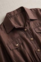 Chocolate Brown Semi-Sheer Organza-Like A-Line Maxi Shirt Dress Flowering Girl