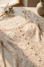 Cream Floral Lace Overlay Fit-and-Flare Dress Flowering Girl