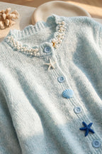 Light Blue Fuzzy Mohair-Blend Cropped Cardigan Flowering Girl