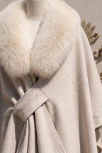Cream Brushed Wool Blend Draped Wrap Cape Flowering Girl