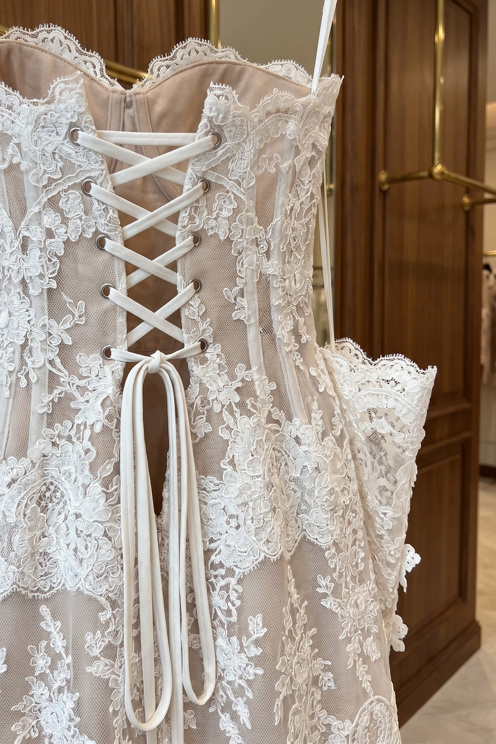 White Floral Lace Fit-and-Flare Corset Mini Dress with Detached Sleeves Flowering Girl