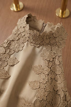 Taupe Structured Satin A-Line Midi Dress with Lace Band Detail Flowering Girl