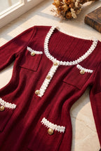Burgundy Ribbed Knit Fit-and-Flare Dress Flowering Girl