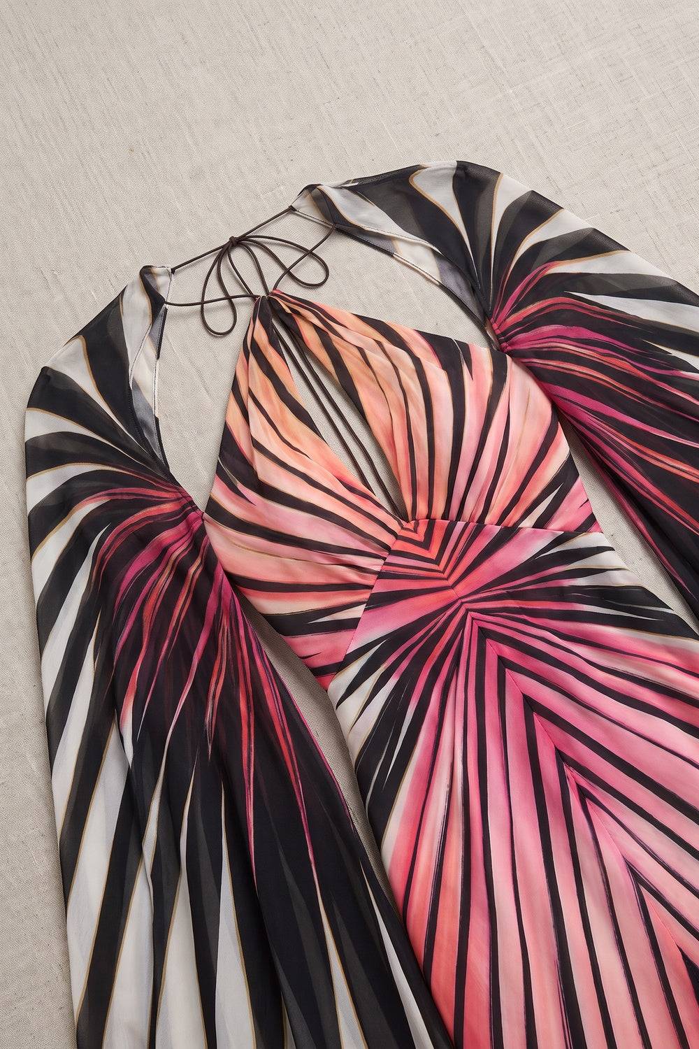 Engineered Radiating Stripe Chiffon Cape Column Gown Flowering Girl