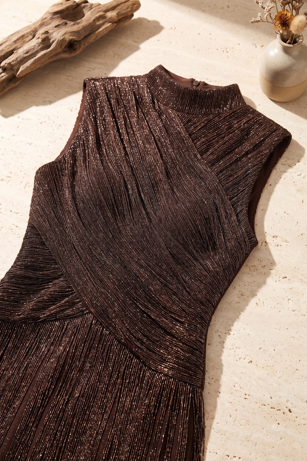 Dark Bronze Metallic Fringe Sheath Dress Flowering Girl