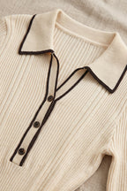 Cream Ribbed Knit Polo Dress with Contrast Trim Flowering Girl