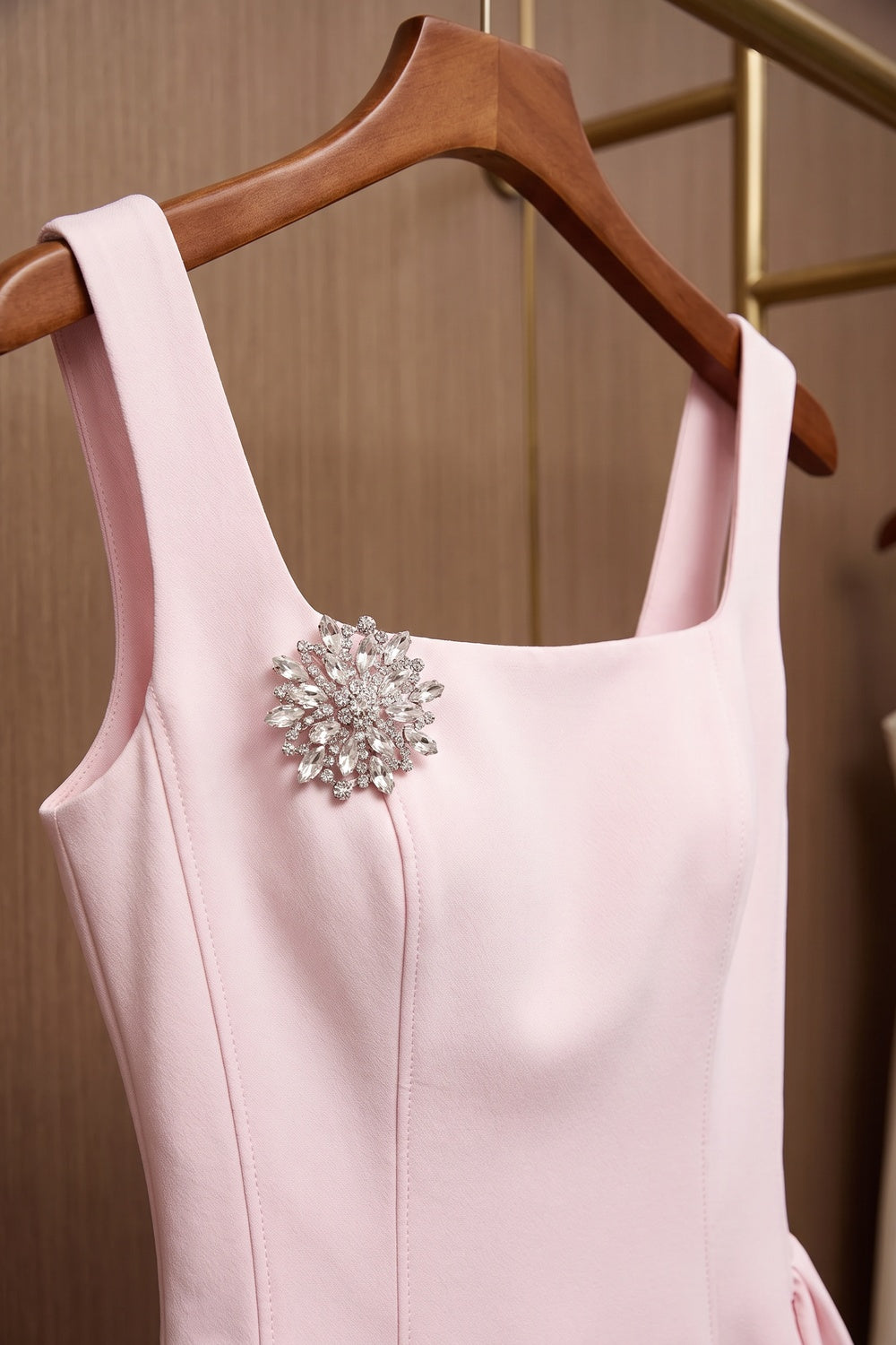 Light Pink Structured Satin Fit-and-Flare Midi Dress Flowering Girl