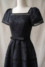 Black Floral Lace Fit-and-Flare Midi Dress Flowering Girl
