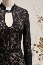 Black Floral Lace Column Gown Flowering Girl