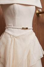 Cream Crepe Off-the-Shoulder Fit-and-Flare Midi Dress Flowering Girl