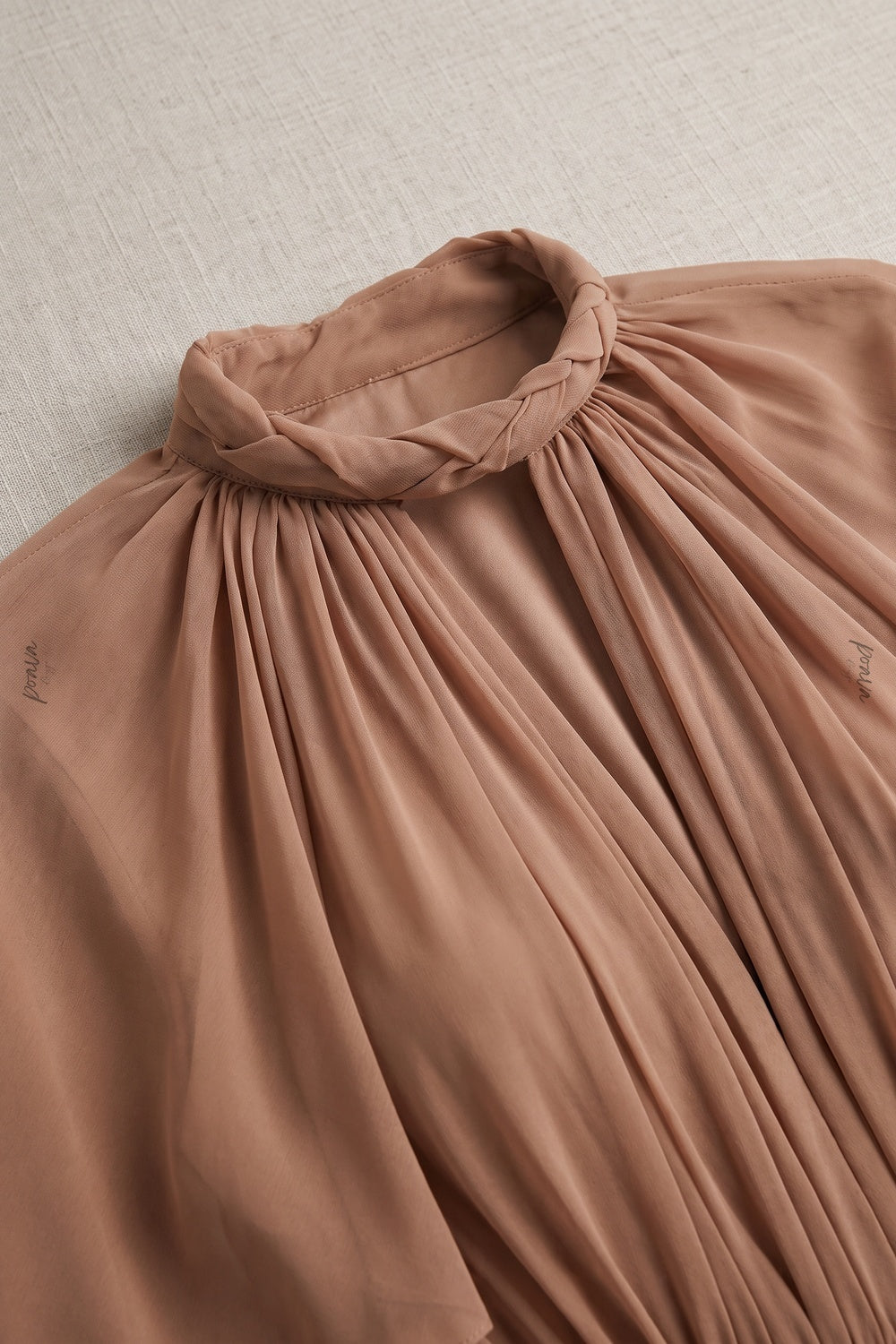Nude Sheer Chiffon or Georgette Fitted Bodycon Under-Layer with Draped Cape Overlay Mini Dress Flowering Girl
