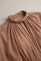 Nude Sheer Chiffon or Georgette Fitted Bodycon Under-Layer with Draped Cape Overlay Mini Dress Flowering Girl