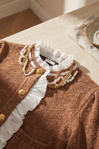 caramel brown textured wool-blend knit fitted, cropped cardigan Flowering Girl