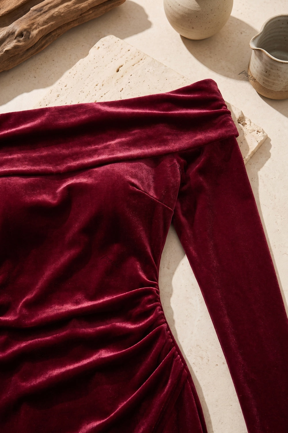 Burgundy Velvet Mermaid Evening Gown Flowering Girl