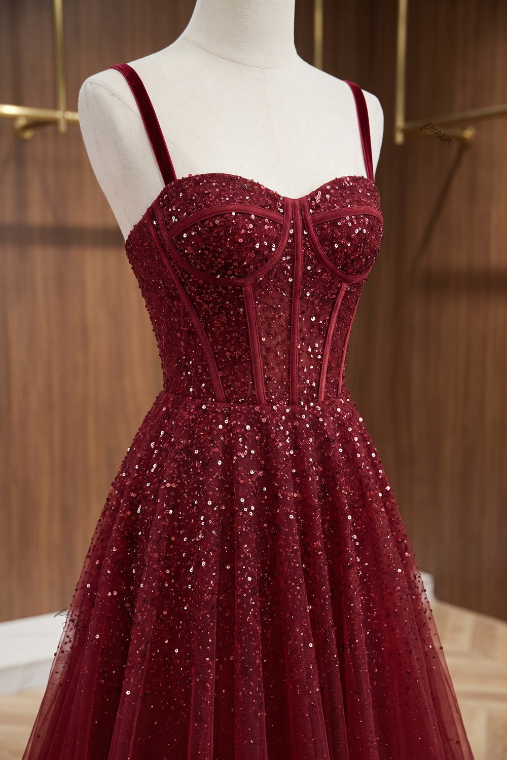 Burgundy Tulle A-Line Evening Gown Flowering Girl