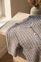 Heather Grey Cable-Knit Fitted Cardigan Flowering Girl
