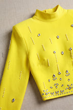 Bright Yellow Structured Stretch Knit Two-Piece Set Flowering Girl