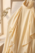 Pale Yellow Tiered A-Line Maxi Dress with Cascading Ruffles Flowering Girl