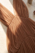 Brown Sheer Tulle Mesh Tiered Cocoon Dress Flowering Girl