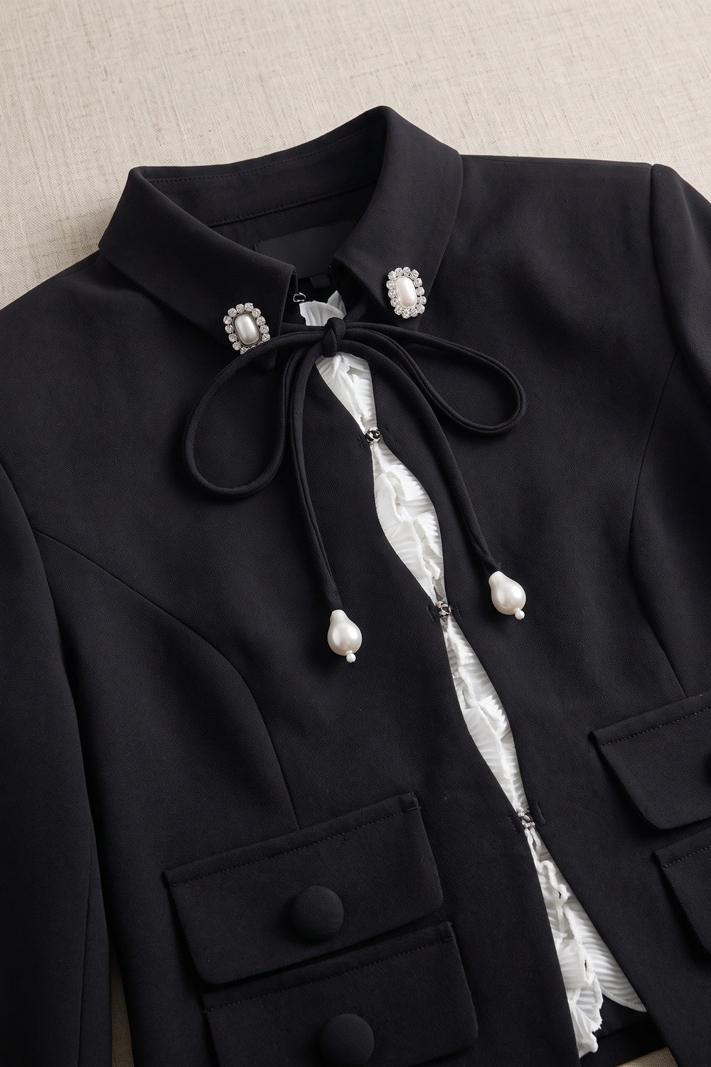 Black Structured Two-Piece Cropped Jacket and Mini Skort Set Flowering Girl