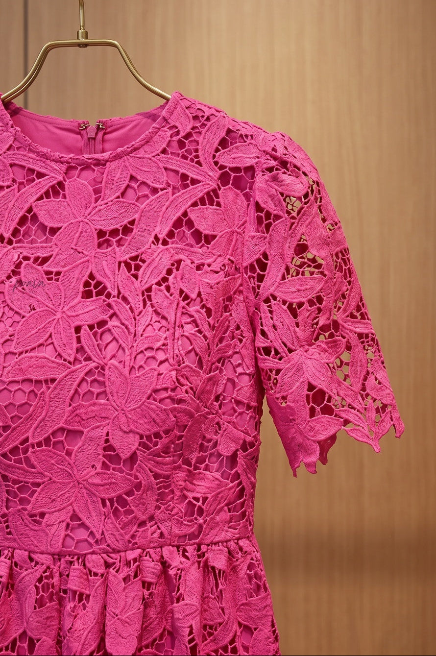 Magenta Guipure Lace A-Line Midi Dress Flowering Girl