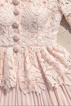 Pale Blush Pink Lace Fitted Peplum Top with A-Line Maxi Skirt Two-Piece Set Flowering Girl