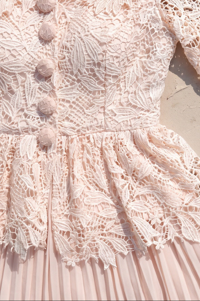 Pale Blush Pink Lace Fitted Peplum Top with A-Line Maxi Skirt Two-Piece Set Flowering Girl